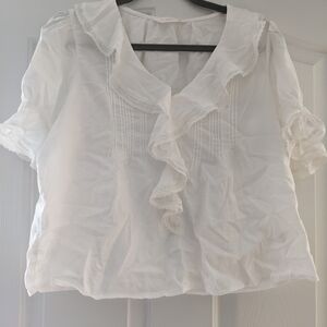LC Lauren Conrad White Ruffled Sailor Collar Blouse